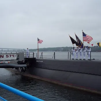 Some ceremonies have a theme, such as the one at the Submarine Force Museum in Groton, Conn., during Military Appreciation Month.